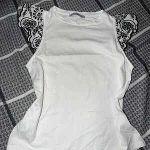 Mango White Tank Top with Black Embroidered Sleeves
